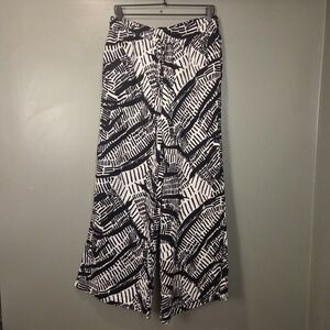 Sea Level Swim Women's Wide Leg Pants 100% Cotton Pull On, Size L, Black & White